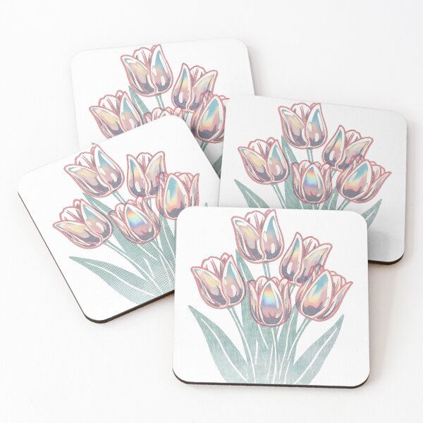 Item preview, Tulips Risograph Holographic Iridescent Floral Art designed and sold by GymTanLaundry.