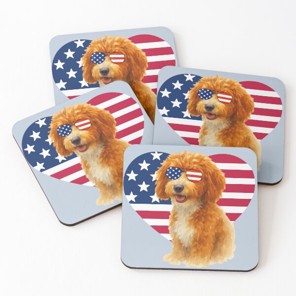 Item preview, Patriotic Pup - Leo Dood with flag sunglasses & heart designed and sold by Doodles Down South.