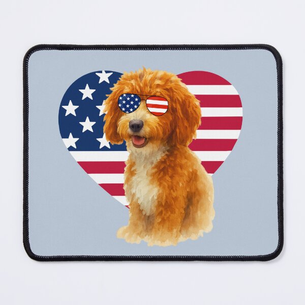 Item preview, Patriotic Pup - Leo Dood with flag sunglasses & heart designed and sold by Doodles Down South.