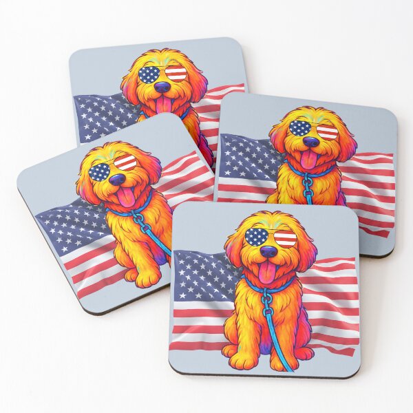 Item preview, Patriotic Pup - Dooley Doodle with flag and sunglasses  designed and sold by Doodles Down South.