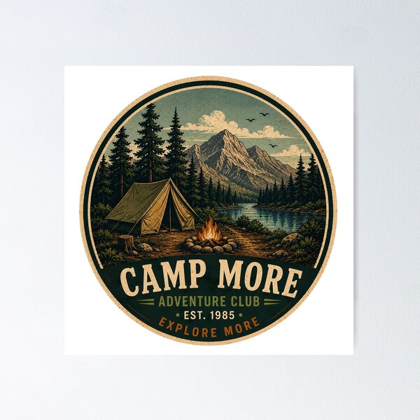 Item preview, CAMP MORE Retro Badge – Vintage Adventure Graphic designed and sold by Mac Sketches.