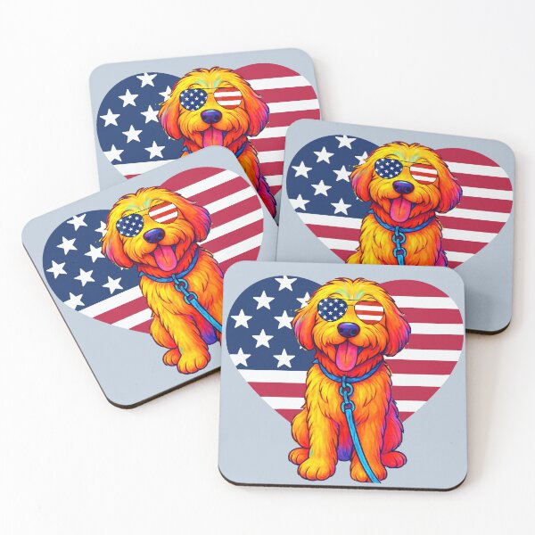 Item preview, Patriotic Pup - Dooley Dood with flag sunglasses & heart designed and sold by Doodles Down South.