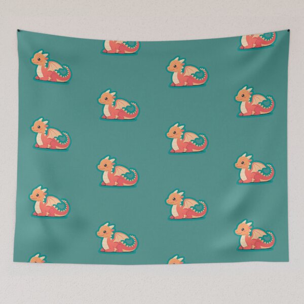 Item preview, Baby Dragon on Teal Background – Minimalist Mythical Creature Art designed and sold by Montodesign.