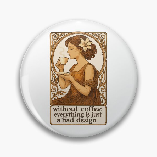 Item preview, Art Nouveau Pin-Up: No coffee, no design designed and sold by Pineapple-Tree.