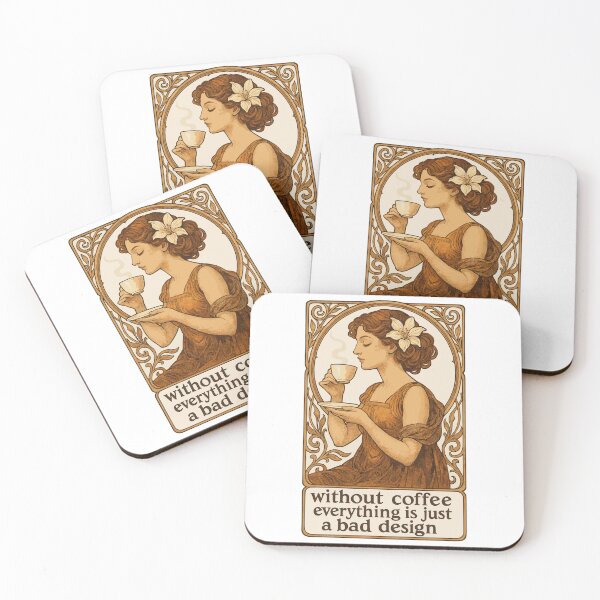 Item preview, Art Nouveau Pin-Up: No coffee, no design designed and sold by Pineapple-Tree.