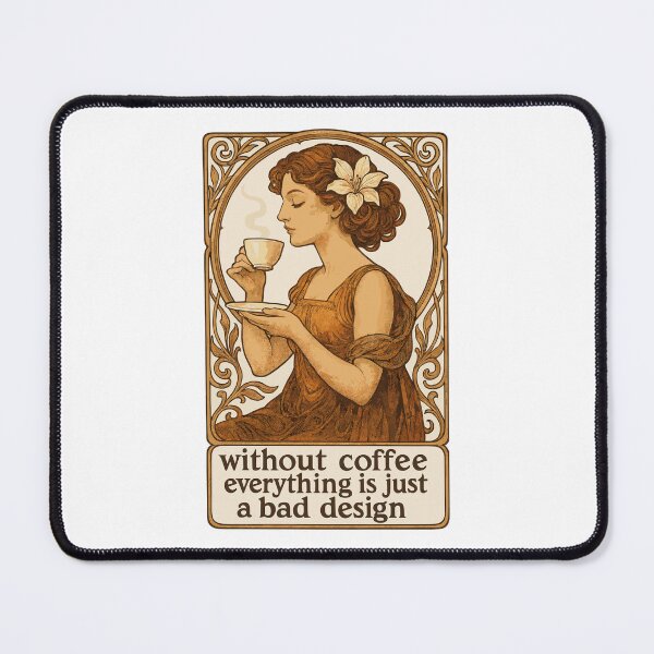 Item preview, Art Nouveau Pin-Up: No coffee, no design designed and sold by Pineapple-Tree.