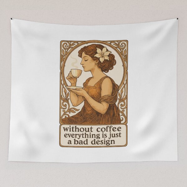 Item preview, Art Nouveau Pin-Up: No coffee, no design designed and sold by Pineapple-Tree.