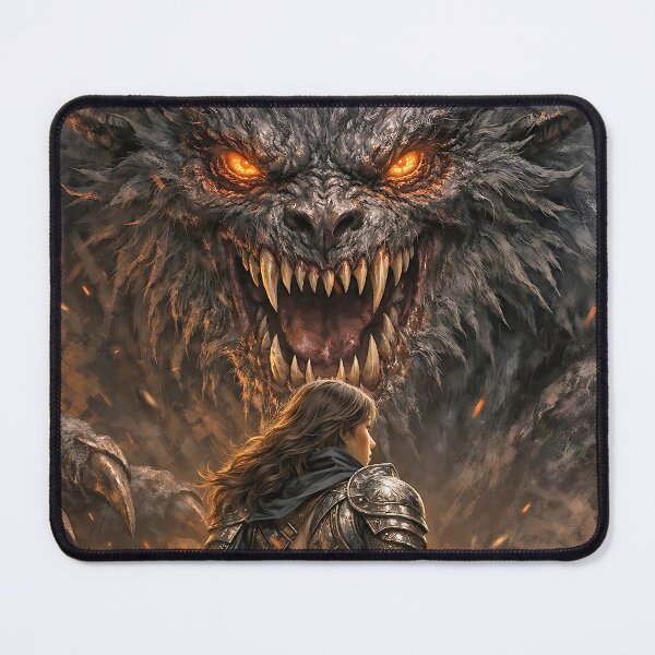 Item preview, Warrior Facing the Abyssal Beast – Dark Fantasy Oil Painting designed and sold by thor81pl.