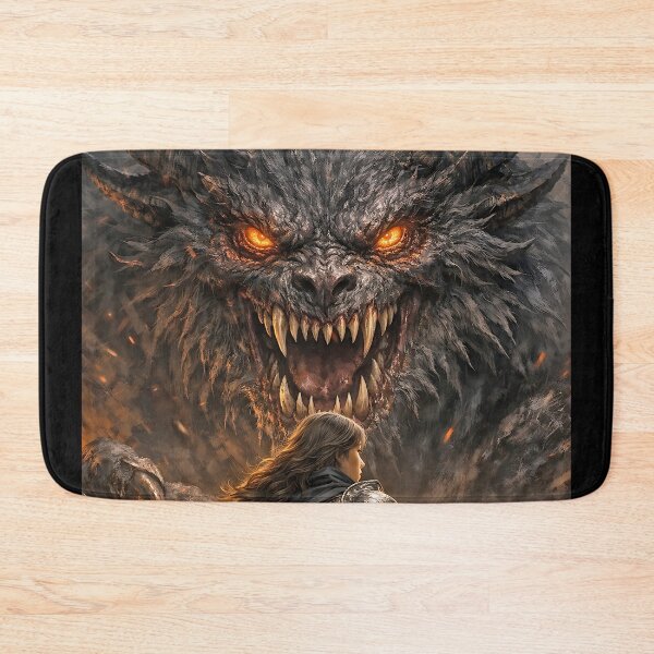 Item preview, Warrior Facing the Abyssal Beast – Dark Fantasy Oil Painting designed and sold by thor81pl.