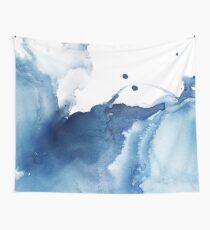 Indigo Blue Sea, Abstract Ink Painting Tapestry