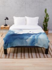 Indigo Blue Sea, Abstract Ink Painting Throw Blanket