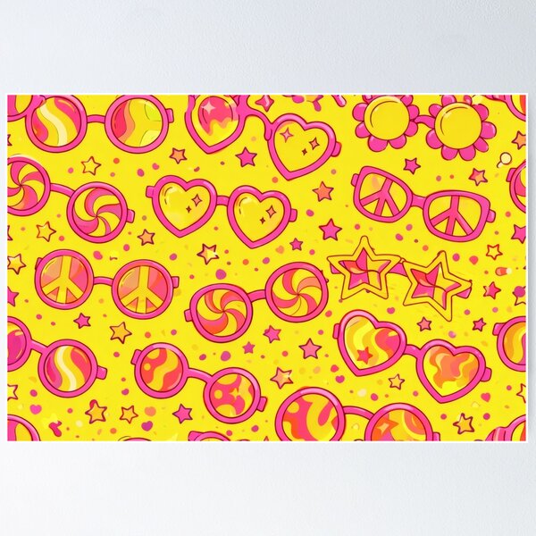 Item preview, Retro Hippie Sunglasses and Hearts Yellow Pattern designed and sold by Ela Design Studio .