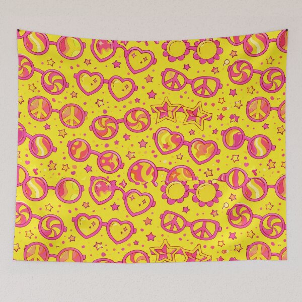 Item preview, Retro Hippie Sunglasses and Hearts Yellow Pattern designed and sold by Ela Design Studio .