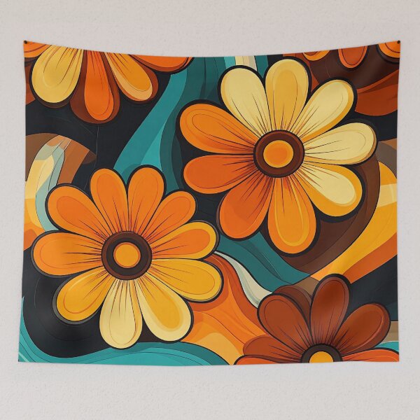 Item preview, Retro 70s Flower Waves designed and sold by Sasas Design.