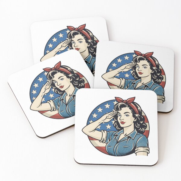 Item preview, Vintage Patriotic Woman Saluting with American Flag designed and sold by Anne97s.