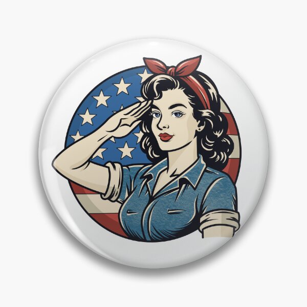 Item preview, Vintage Patriotic Woman Saluting with American Flag designed and sold by Anne97s.