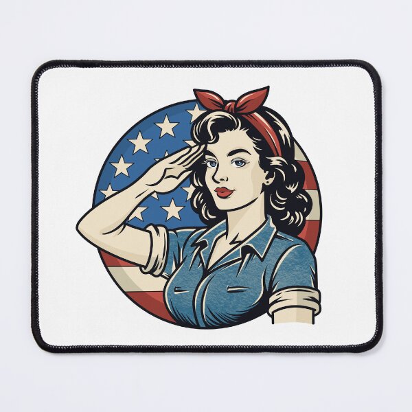 Item preview, Vintage Patriotic Woman Saluting with American Flag designed and sold by Anne97s.