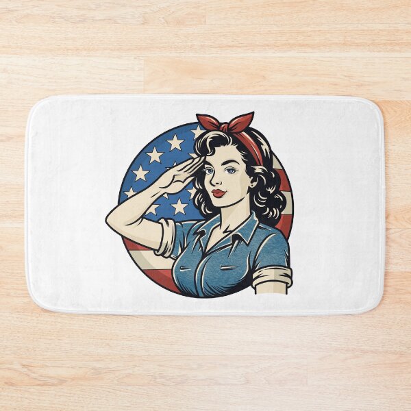 Item preview, Vintage Patriotic Woman Saluting with American Flag designed and sold by Anne97s.