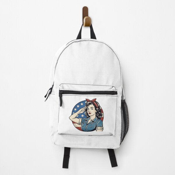 Item preview, Vintage Patriotic Woman Saluting with American Flag designed and sold by Anne97s.