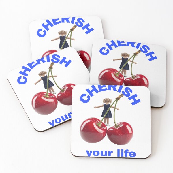 Item preview, Cherish Your Life – Girl on Cherries Inspirational Art designed and sold by Inka Moon Design.
