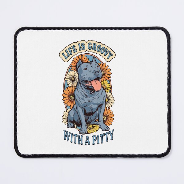 Item preview, Life Is Groovy With A Pitty - Retro 70s Floral Blue Pitbull Art designed and sold by My Pitbull Place.
