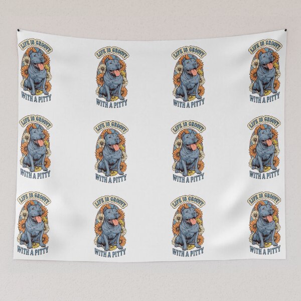 Item preview, Life Is Groovy With A Pitty - Retro 70s Floral Blue Pitbull Art designed and sold by My Pitbull Place.