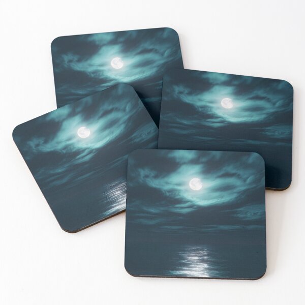 Item preview, Full moon night time sky over the ocean with clouds designed and sold by dcrc.