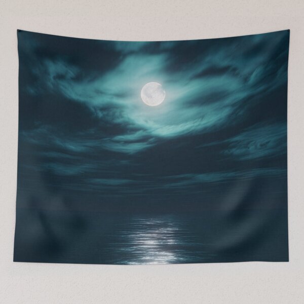 Item preview, Full moon night time sky over the ocean with clouds designed and sold by dcrc.