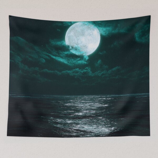 Item preview, Full moon night time sky over the ocean with clouds designed and sold by dcrc.