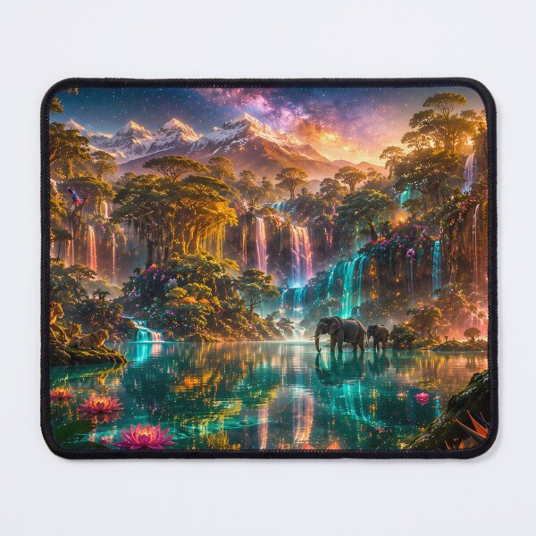 Item preview, The Last Paradise — Impossible African Eden Waterfall Wildlife — Hyper-Surrealist Nature Landscape Art" designed and sold by Bossygraphicske.