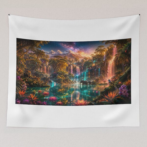 Item preview, The Last Paradise — Impossible African Eden Waterfall Wildlife — Hyper-Surrealist Nature Landscape Art" designed and sold by Bossygraphicske.
