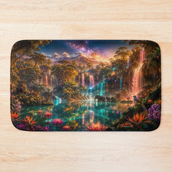 Item preview, The Last Paradise — Impossible African Eden Waterfall Wildlife — Hyper-Surrealist Nature Landscape Art" designed and sold by Bossygraphicske.