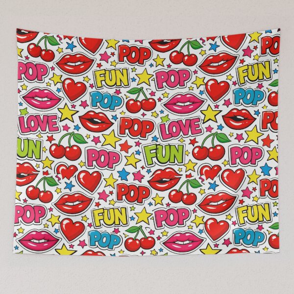 Item preview, Retro Comic Book Pop Art Lips and Cherries Pattern designed and sold by Ela Design Studio .