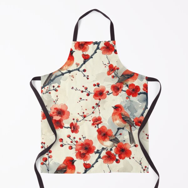 Item preview, Red birds on red flowers Japanese watercolor pattern designed and sold by thelivingrp.