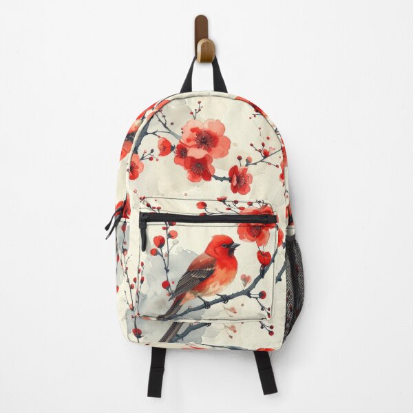 Item preview, Red birds on red flowers Japanese watercolor pattern designed and sold by thelivingrp.