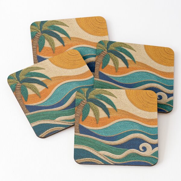 Item preview, Tropical Coastal Jute Waves And Palm Textile Background designed and sold by frumixart.