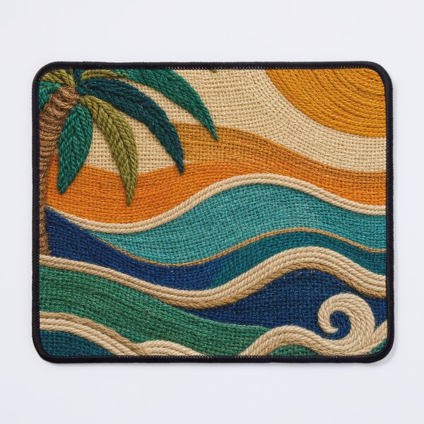 Item preview, Tropical Coastal Jute Waves And Palm Textile Background designed and sold by frumixart.