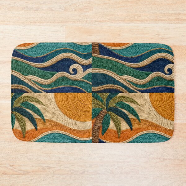 Item preview, Tropical Coastal Jute Waves And Palm Textile Background designed and sold by frumixart.