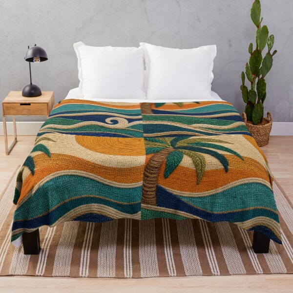 Item preview, Tropical Coastal Jute Waves And Palm Textile Background designed and sold by frumixart.