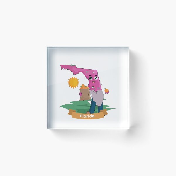Item preview, Cute Florida Map Character - Kawaii Sunshine State Orange Art designed and sold by Travel.Art.