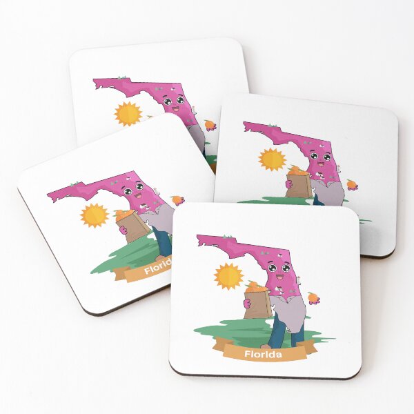 Item preview, Cute Florida Map Character - Kawaii Sunshine State Orange Art designed and sold by Travel.Art.