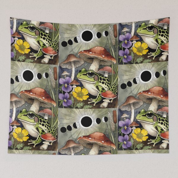 Item preview, Mystical Goblincore Frog Beneath an Eclipse – Surreal Mushroom Wetland Fantasy Artwork designed and sold by Analog Aura .