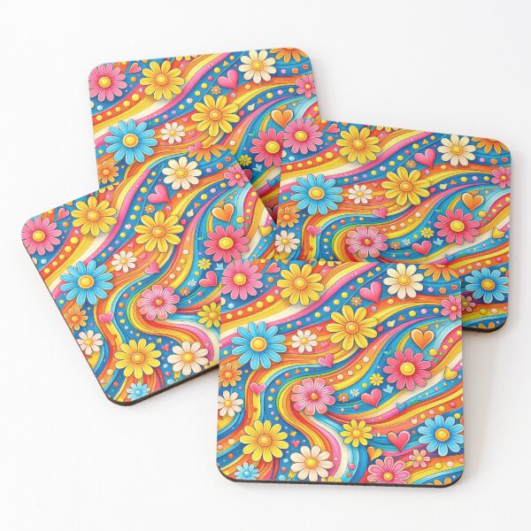 Item preview, 70s Hippie Flower Power Groovy Hearts Pattern designed and sold by Ela Design Studio .