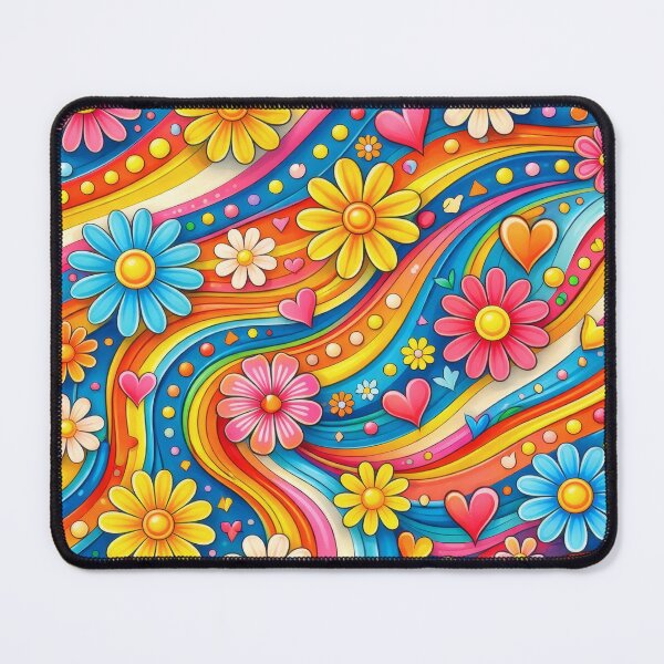 Item preview, 70s Hippie Flower Power Groovy Hearts Pattern designed and sold by Ela Design Studio .