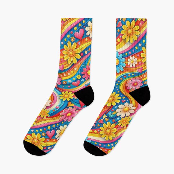 Item preview, 70s Hippie Flower Power Groovy Hearts Pattern designed and sold by Ela Design Studio .