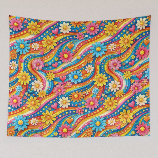 Item preview, 70s Hippie Flower Power Groovy Hearts Pattern designed and sold by Ela Design Studio .