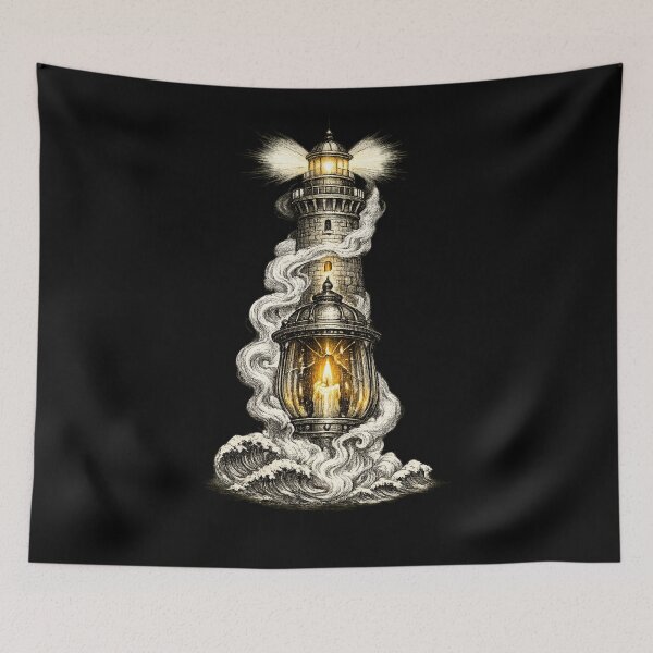 Item preview, The Keeper's Light — Vintage Lighthouse Lantern Ink Art | Gothic Nautical Design designed and sold by ArtoryWorks.