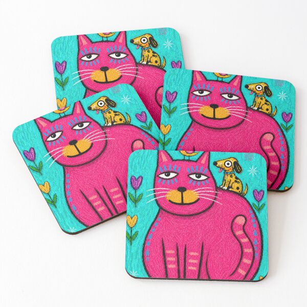 Item preview, Naive Folk Art Chunky Cat Dog Bird designed and sold by ZunZunArt.