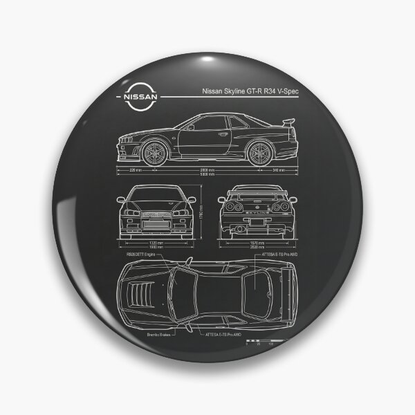 Item preview, Nissan Skyline GT-R R34 V-Spec Blueprint JDM Godzilla Outline designed and sold by Motorline44.