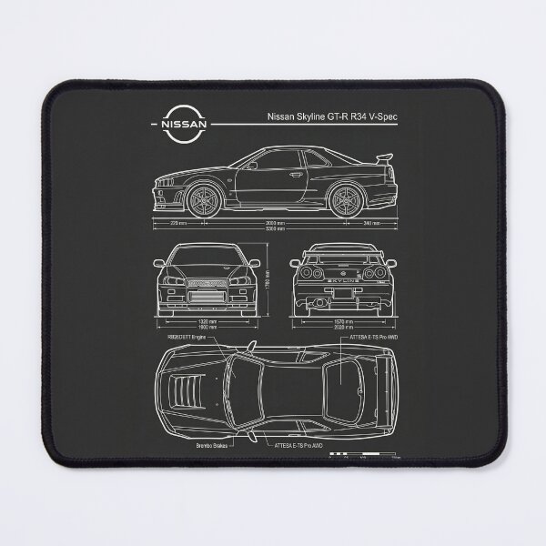 Item preview, Nissan Skyline GT-R R34 V-Spec Blueprint JDM Godzilla Outline designed and sold by Motorline44.